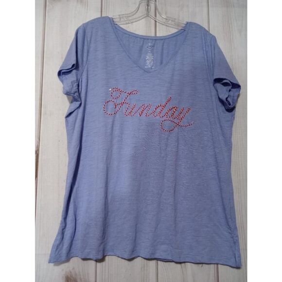 St. John's Bay Shirt Ladies Extra Large Blue Short Sleeve Funday - Picture 1 of 8